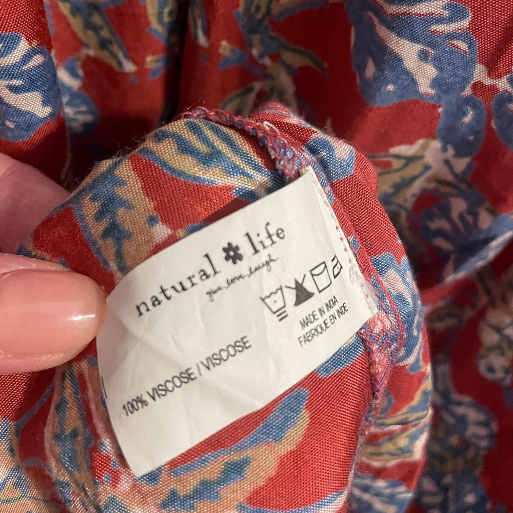 Natural Life Bella Maxi Dress Red Olive Leaf Floral Bohemian Viscose - M - Picture 5 of 8